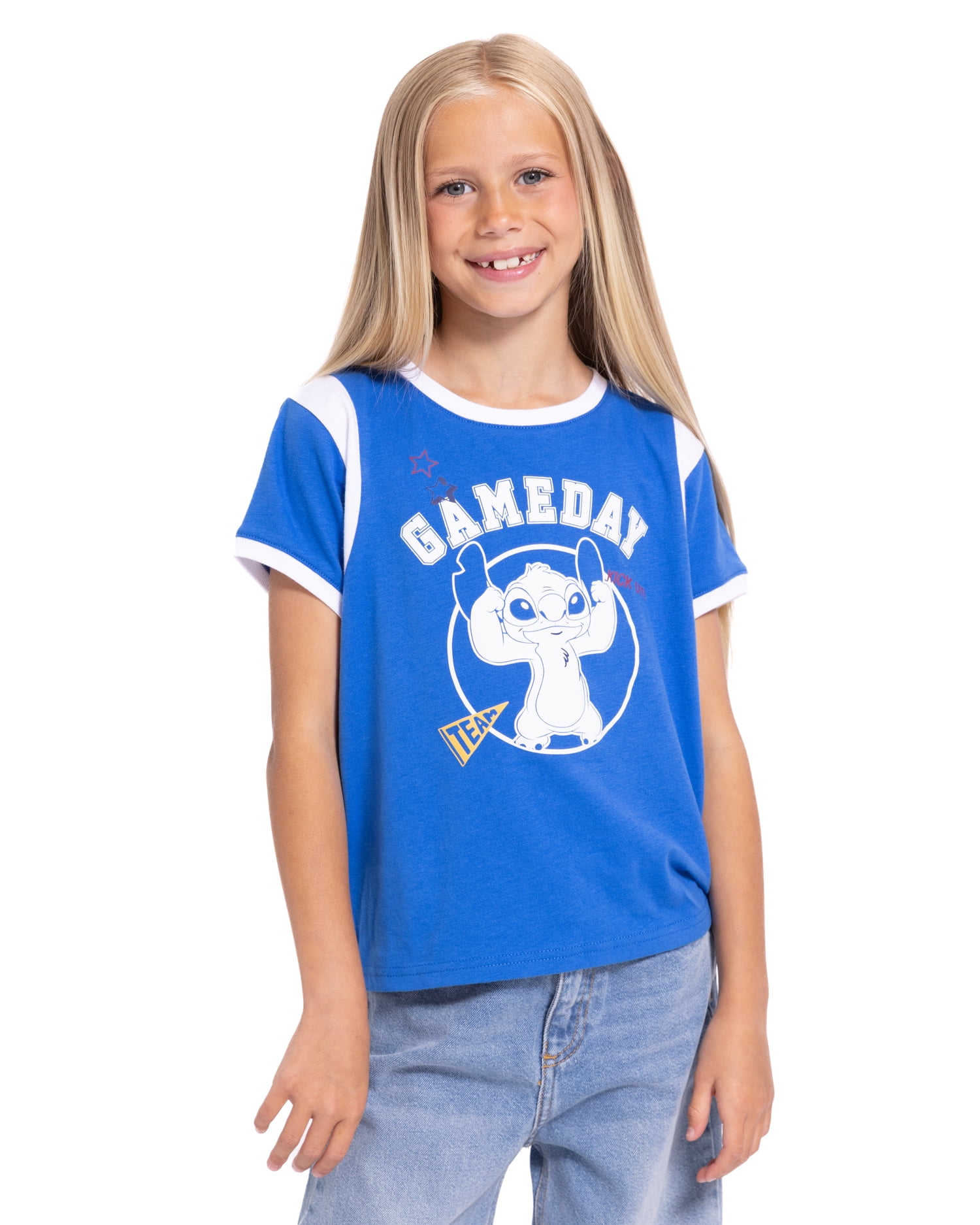 Stitch Girls Graphic Game Day Tee with Short Sleeves, Sizes 4-16