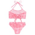thumbnail image 4 of TiaoBug Girls 2 Pcs Mermaid Bikini Sets Shiny Halter Ruffles Crop Top with Triangle Brief Bathing Suit Tankini Light Pink 140, 4 of 5
