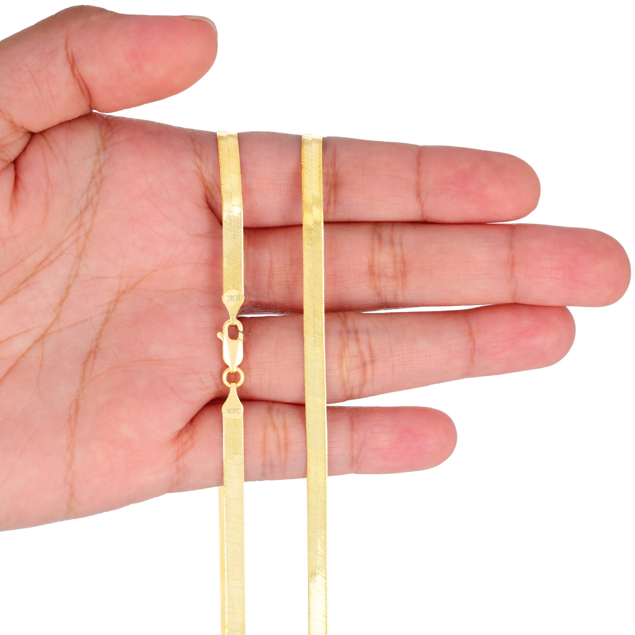 Nuragold 10k Real Yellow Gold Solid Herringbone Flexible 4mm Chain Necklace (16"-24") Italian Jewelry for Men & Women