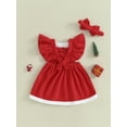 thumbnail image 4 of Liacowi Toddler Girls Christmas Dress Red Ruffle Sleeve Belt Front A-line Dress with Headband Baby Christmas Santa Cosplay Party Outfit 6M-4T, 4 of 8