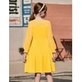 thumbnail image 4 of Arshiner Girl's Contrast Mesh Puff Long Sleeve High Waist A Line Black Short Dress with Pockets, 4 of 6