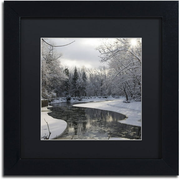 Trademark Fine Art "Fresh Snowfall on the River" Canvas Art by Kurt Shaffer Black Mat, Black Frame