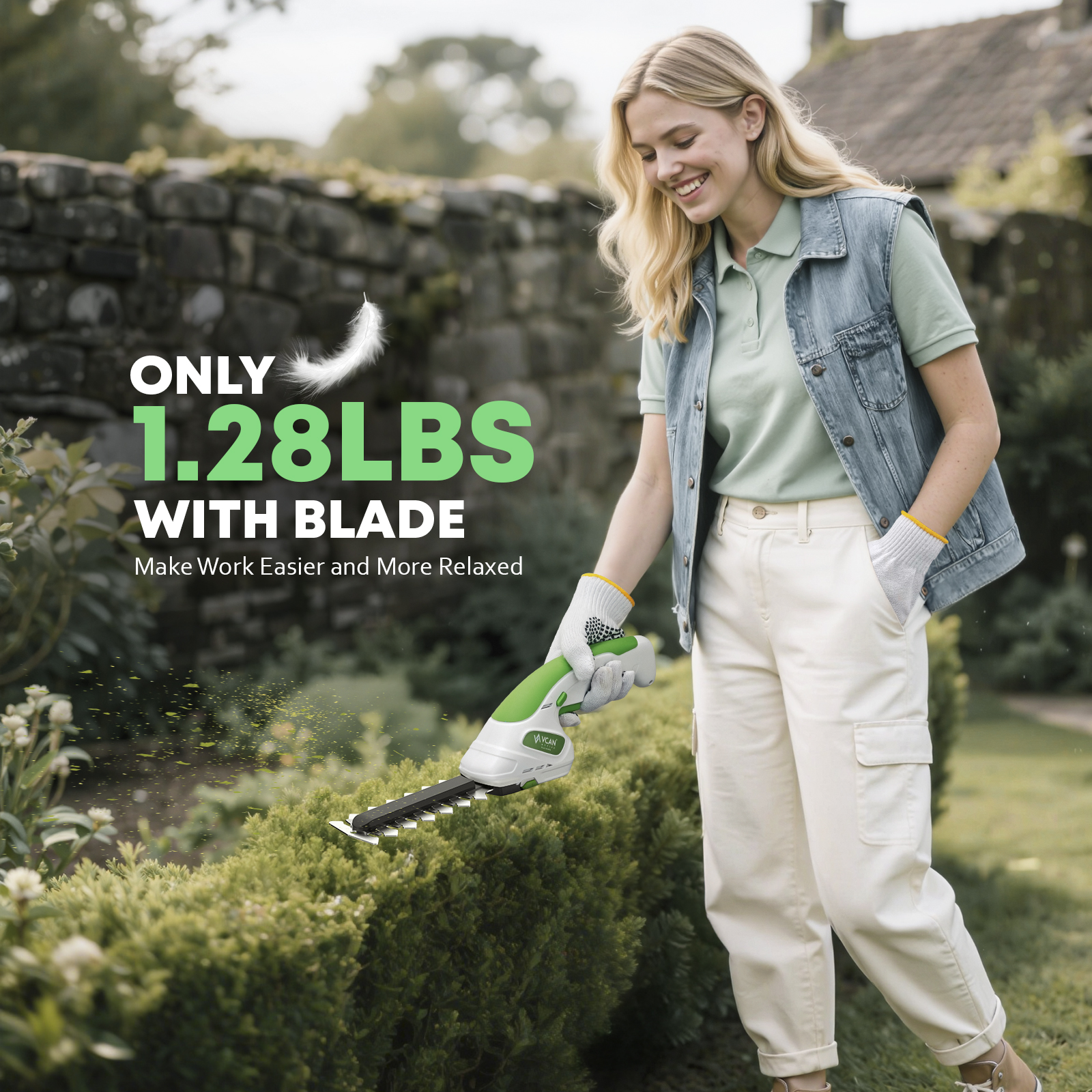VCAN ACTIVE 2-in-1 Cordless Hedge Trimmer & Grass Shear, 7.2V Handheld Electric Shrub Trimmer, Lightweight Rechargeable with Type-C Cable, 2x 1.5Ah Batteries for Garden, Yard, Lawn