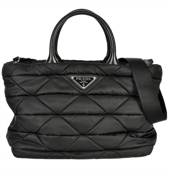 Pre-Owned Prada Re Nylon Padded 2-Way Tote Bag in and Nappa Leather, Black Quilted, 1BG436