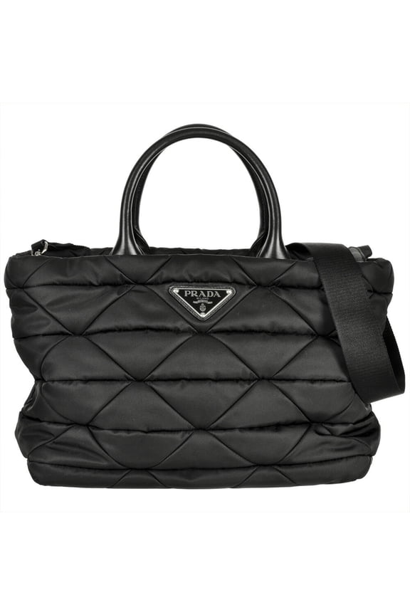 Pre-Owned Prada Re Nylon Padded 2-Way Tote Bag in and Nappa Leather, Black Quilted, 1BG436