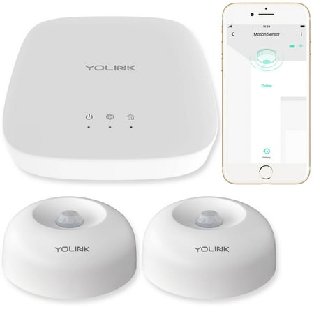 Smart Motion Sensors, YoLink 1/4 Mile World's Longest Range Wireless Motion Detector Compatible with Alexa IFTTT Human Movement Detector with App Alerts and Remote Monitor, 2 Pack, YoLink Hub Included