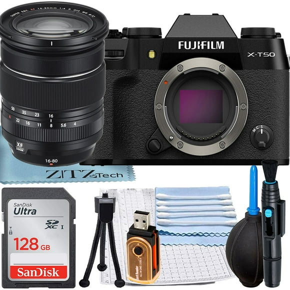 FUJIFILM X-T50 Mirrorless Camera (Black) with XF 16-80mm Lens + SanDisk 128GB Memory Card + ZeeTech Accessory Bundle