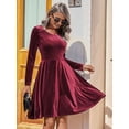 thumbnail image 4 of Women'S Velvet Dress Long Sleeve Cocktail Dresses Flare Swing Mini Prom Dress for Wedding Guest Wine Red S, 4 of 7