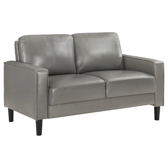 FurniFact Gray Faux Leather 2 Seater Couch, Leather Loveseat Sofa for Living Room