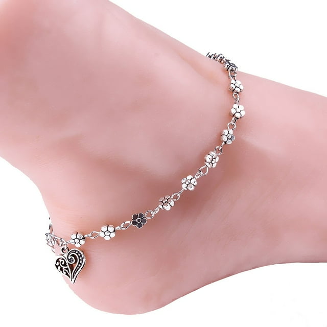 Tobilleras para mujer, tobilleras para mujer, tobillera con cadena de cuentas, pulsera para pies descalzos en la playa.