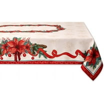 Poinsettia Ribbon Engineered Printed Fabric Christmas Tabletop for Xmas Winter Holiday, Christmas Time, Tablecloth, 60 x 84 Rectangle