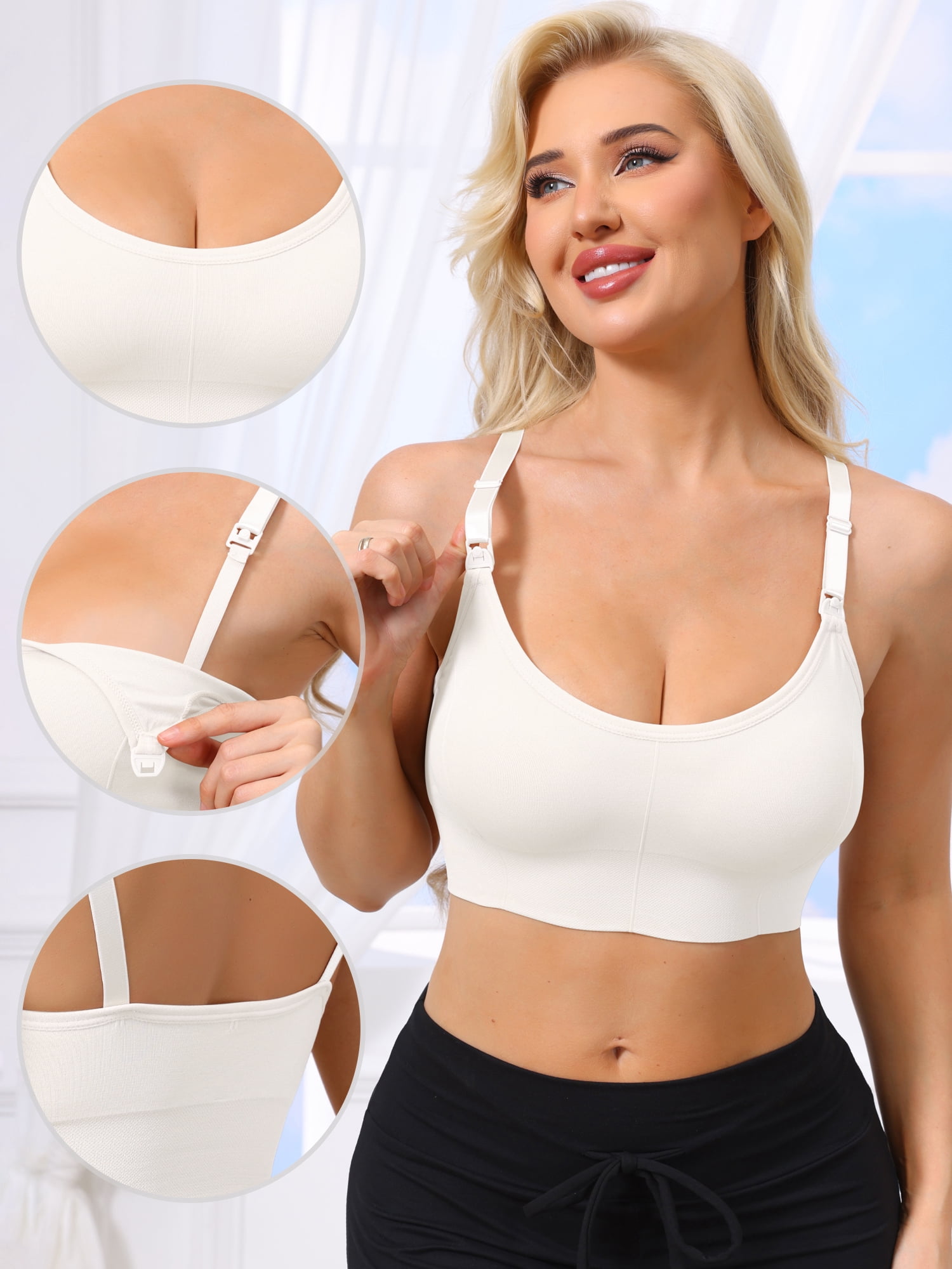 DARING DIVA Women's Wireless Push Up V Neck Maternity Bralettes XX-Large White