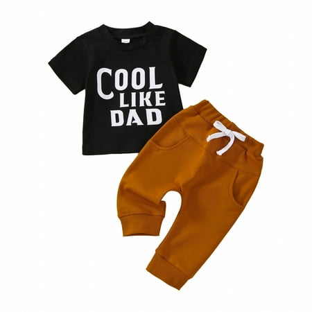 

Zlekejiko Kids Children Toddler Baby Boys Girls Short Sleeve Letter T Shirt Blouse Top Solid Trousers Pants Outfit Set 2PCS Clothes