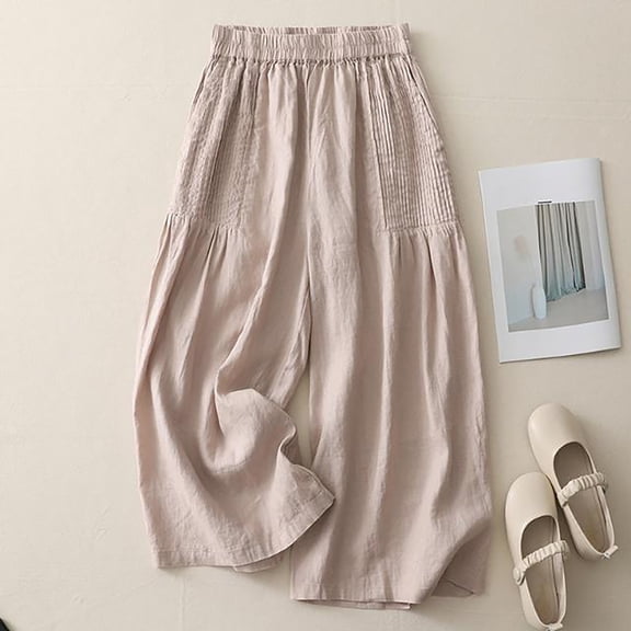 Endives Women's Wide Leg Linen Pants Drooping Pants Loose Slim Casual Cropped Pants Baggy Straight Leg Casual Pants Women's Plus Pink