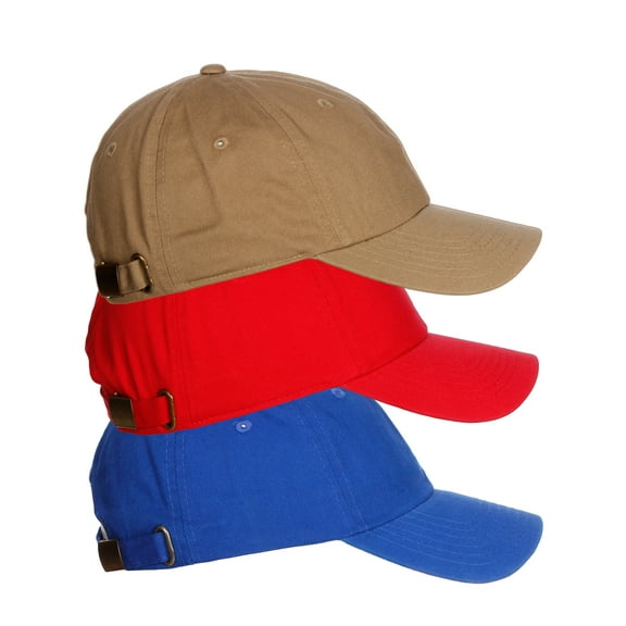 D&I Plain Dad Hat 100% Cotton Unstructured Hat Unisex Strap Cap - Khaki Red Royal