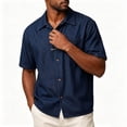 thumbnail image 5 of UVEASISHA Denim Shirt Men Short Sleeve Button Down Mens Shirts Check Pocket Casual Western Cowboy Shirts Vintage Washed Travel Shirt Navy 5XL, 5 of 7