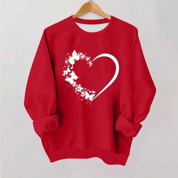 Girls Red Butterfly and Heart Graphic Sweatshirt | Soft Stretch Long Sleeve Crewneck | Valentine's Day Spring Casual Top for Kids Youth (Ages 4-14),Size 3 T