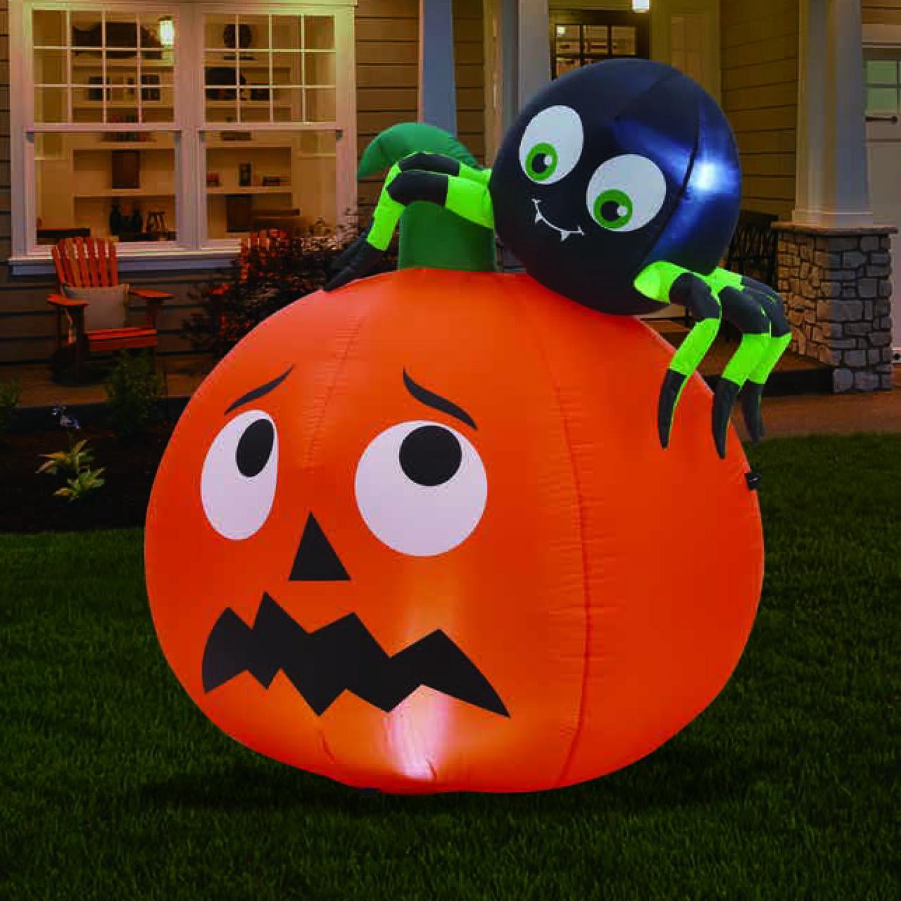 Spooky Spider on Pumpkin Airblown Yard Inflatable, Multicolor, 4', Halloween by Way To Celebrate