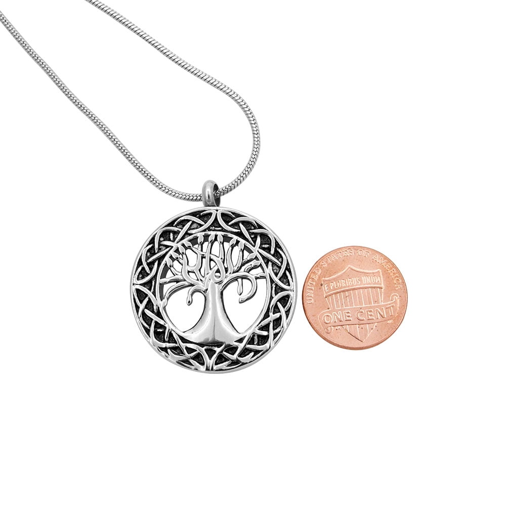 Round Celtic Tree of Life Cremation Urn Necklace for Ashes Memorial Keepsake Cremation Jewerly Free Funnel Kit and Velvet Jewelry Box