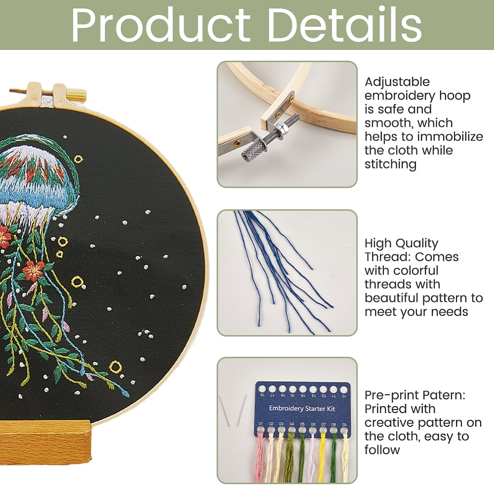 1 Set DIY Jellyfish Pattern Embroidery Kits with Plastic Handle Iron Seam Rippers Mixed Color 89x10mm