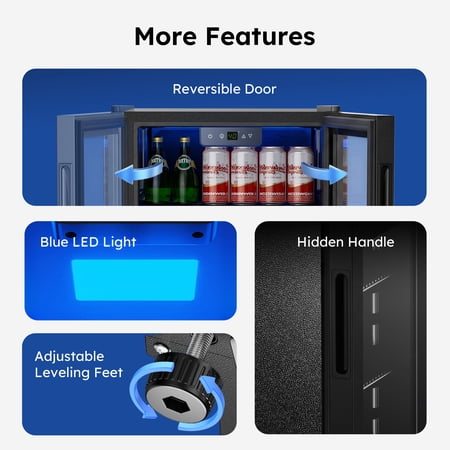 Simzlife 130 Can Beverage Refrigerator with Glass Door for Home, 17.3 in D, 31.3 in H, Black