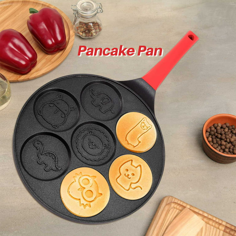 Pancake Maker - Non-Stick Pancake Pan Griddle Grill Pan Mini Crepe Maker 7-Mold  Pancakes with Silicone Handle, Black Animal 