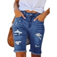 thumbnail image 3 of Frontwalk Ladies Midi Trousers Hole Denim Jeans Skinny Bottoms Travel Soft Mini Pants Ripped Shorts Dark Blue 2XL, 3 of 7