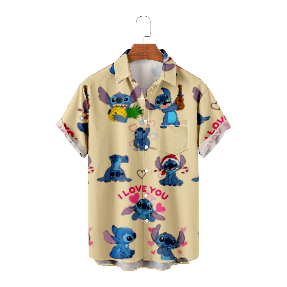 Lilo & Stitch Men's Hawaiian Shirt Fashionable and Unique Top Turn ...