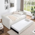 thumbnail image 2 of Twin Size Daybed with Trundle, Modern Corduroy Upholstered Pull-Point Sofa Daybed with Armrest and Backrest, No Box Spring Needed, Furniture for Bedroom, Guest Room, Beige, 2 of 9