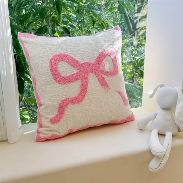 Cojín decorativo de San Valentín con lazo | Cojín rosa para sofá | Funda cuadrada de 45 cm para sala de estar
