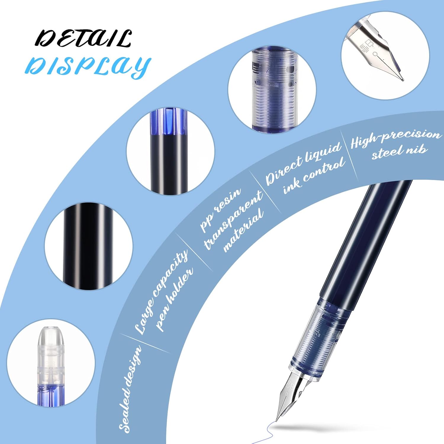 40 Pack Disposable Fountain Pens Set, Colored Ink for Writing, Extra Fine Nib Classic Design Calligraphy Large Capacity Journaling Office Supplies Sketching