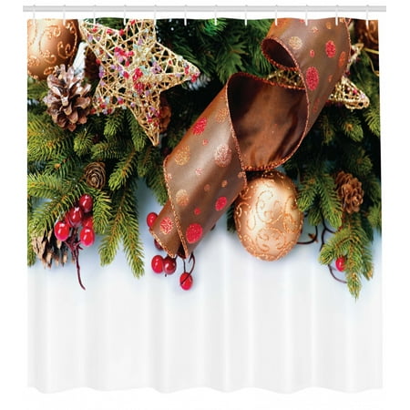 Christmas Shower Curtain Pine Cones With Garland Tree Topper Star