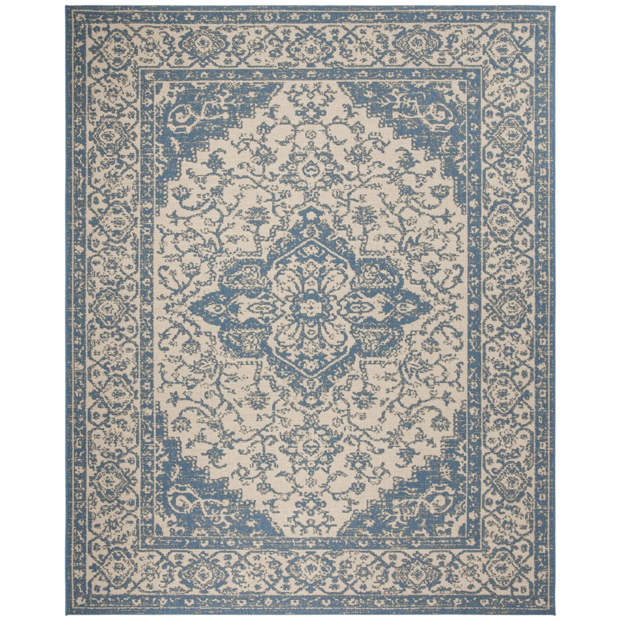 SAFAVIEH Beach House Stanice Medallion Indoor/Outdoor Area Rug, Cream/Blue, 6'7" x 6'7" Round