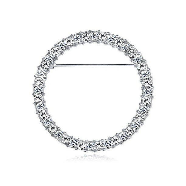 Broche redondo geométrico para mujeres y niñas, con diamantes de imitación, redondo, hebilla para bufanda, broche para traje de joyería para hombres (plata)