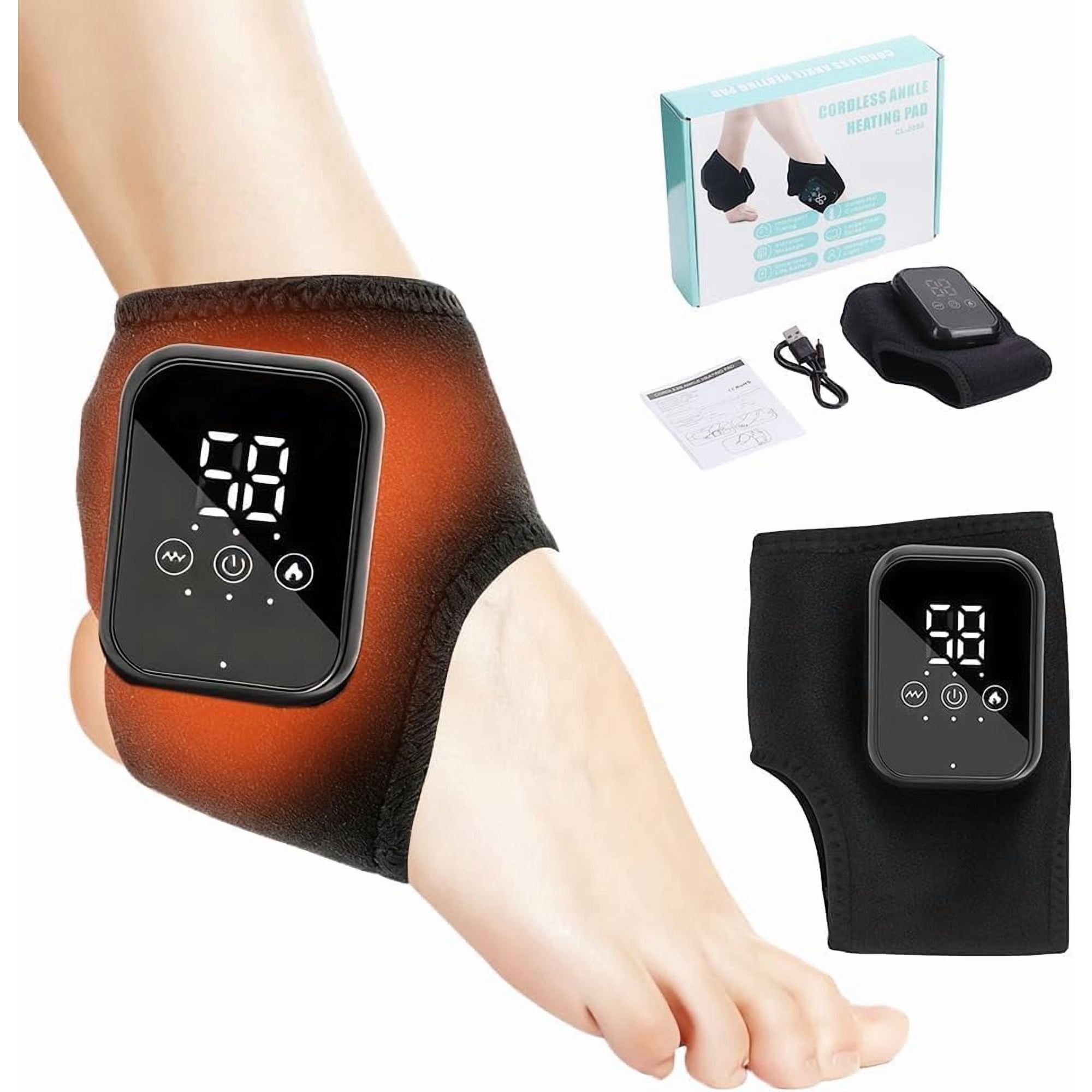 Electric 3-in-1 Foot Massager with Heat, Wireless Portable Ankle Wrap for Neuropathy Pain Relief & Circulation, Rechargeable Massage Machine for Home, Office & Travel