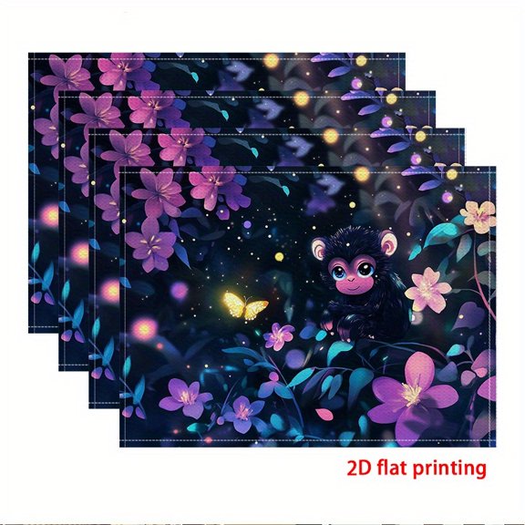 4pcs Placemats, Magic Night of Monkeys and Butterflies Theme placemats,for Dining Table, Kitchen, Party, Indoor, Holiday, Dinner Parties And Home Decor (Table Mats) 12X18 Inch