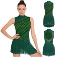 thumbnail image 2 of iiniim Lyrical Dance for Women Rhinestone Figure Skating Dresses Sleeveless Ballet Dancewear Dark Green S, 2 of 7
