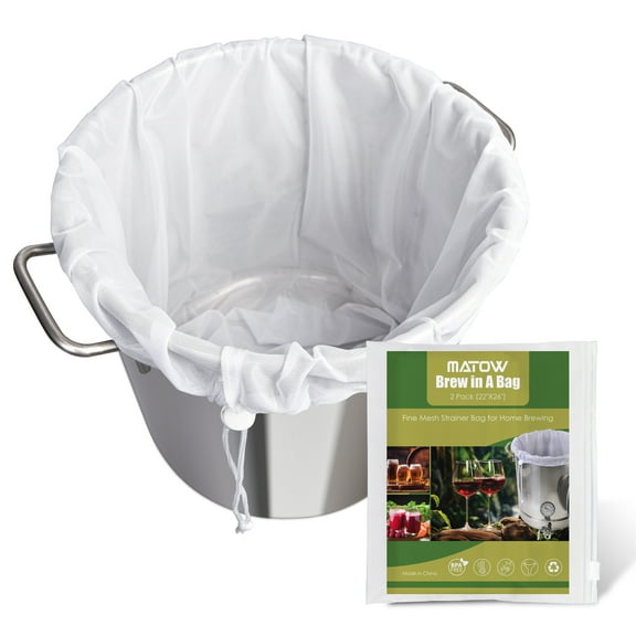 MATOW Brew Bags, 2 Pack Fine Mesh Strainer Bag, Reusable Straining Mesh Bag for Home Brewing, Extra Large 22" x 26" Filter Bag for Beer, Nut, Milk, Fruit Wine Press Drawstring Strainer Brew in a bag