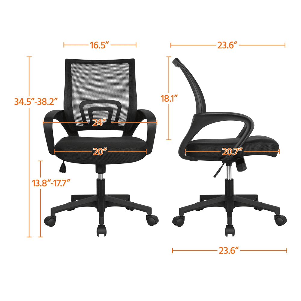 Alden Design Adjustable Ergonomic Mid-Back Mesh Office Chair with Armrests, Black