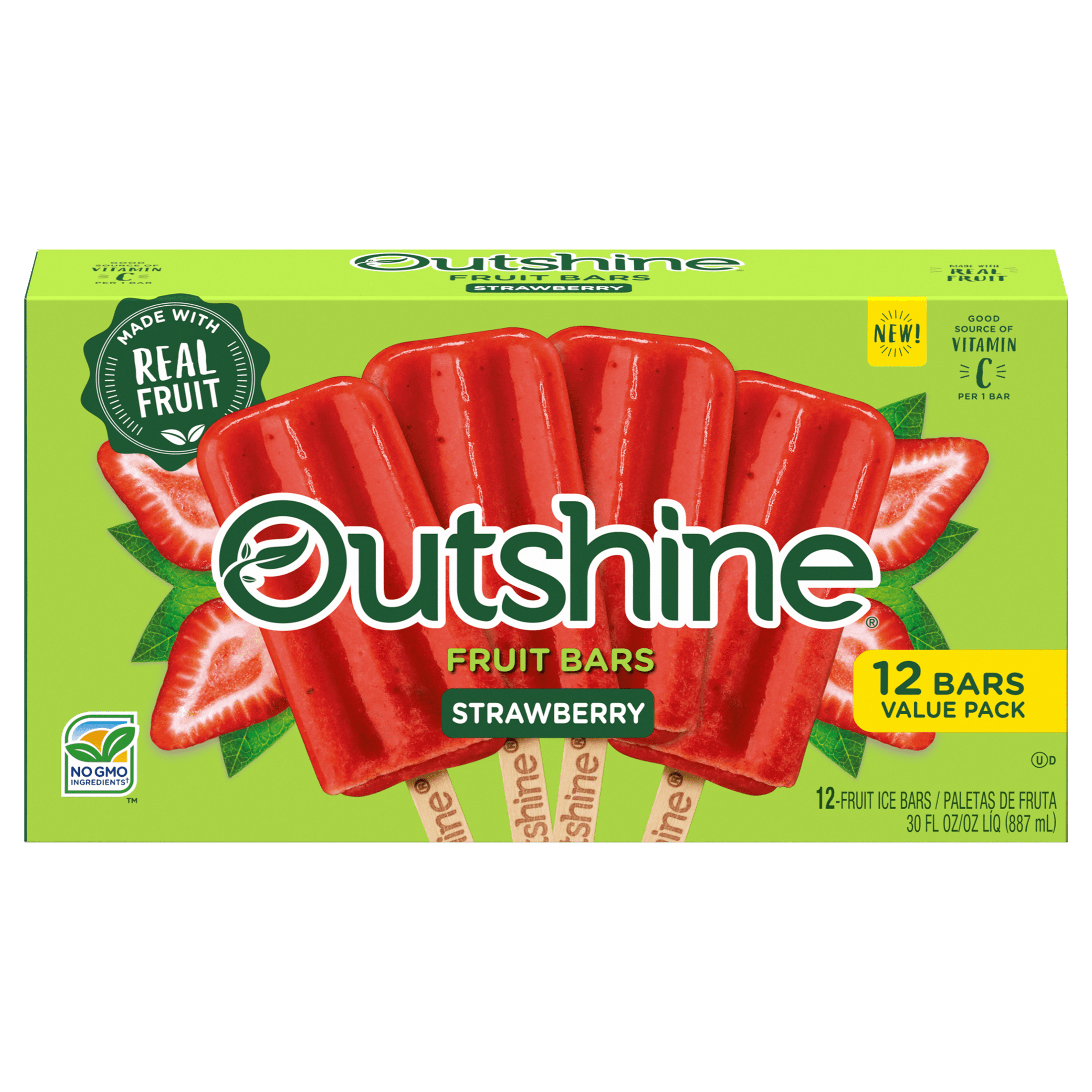 Outshine Non-GMO Strawberry Real Frozen Fruit Ice Bars Value 12 Ct