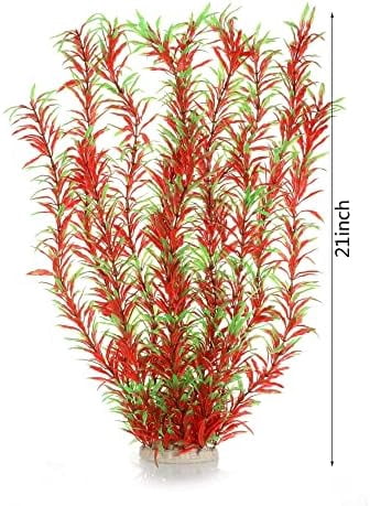 Aquarium Decor Plastic Plants Extra Large 21 Inches Artificial Fish Tank Plants Tall Fish Tank Decorations (Wine 2pcs)