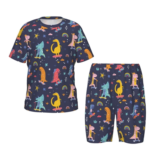 Balery Cartoon Dinosaur Conjunto de Pijama Infantil de Manga Corta con Estampado – Ropa de Dormir de Algodón Suave-4X-Large
