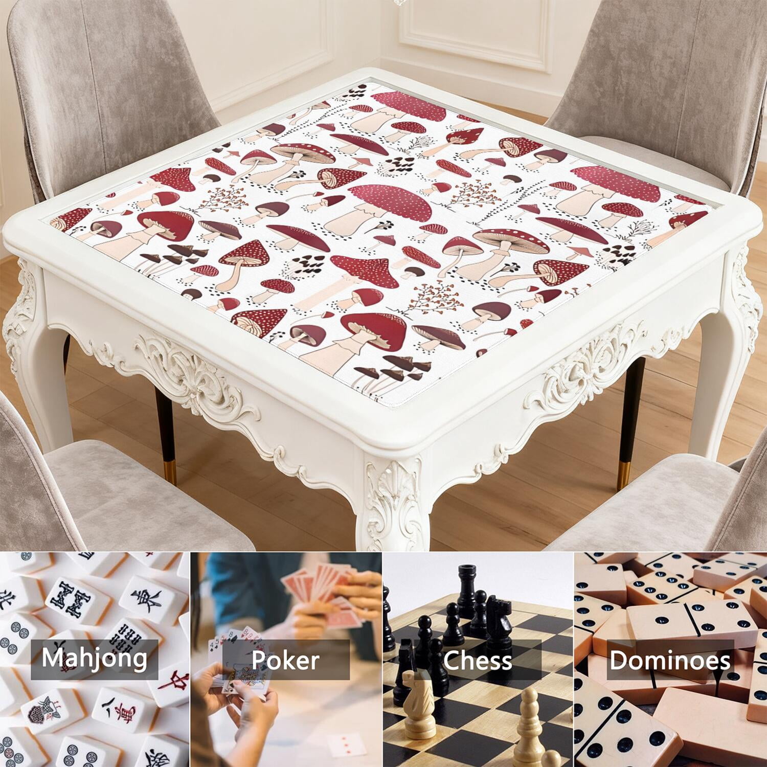 31.5 Inch Botanical Plants Mahjong Playing Mat Constructed from High Quality Rubber with Anti-Slip Properties and Noise Reduction Features for Card Games Board Games