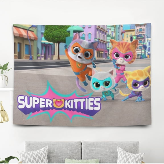 Super Kitties Tapestry Gift Wall Hanging Backdrop for Room Bedroom Girls Fans Background Banner Party Birthday Supplies Decor
