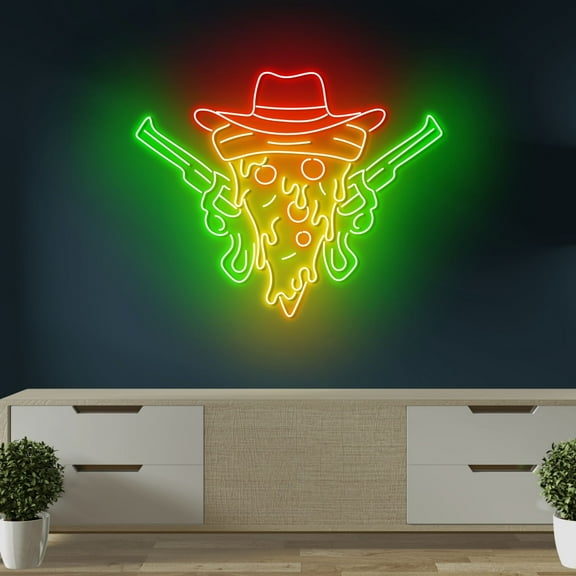 Craftnamesign Cowboy Pizza Neon Sign, Pizza LED Neon Light for Restaurant Pizzeria