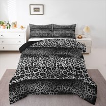 Castle Fairy Black Leopard Print Queen Comforter Set,Animal Print Bedding Comforter Set