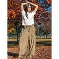 thumbnail image 6 of Women's Corduroy Pants Baggy Wide Leg Pants Casual Elastic Waisted Palazzo Harem Pants with Pockets Khaki S, 6 of 8