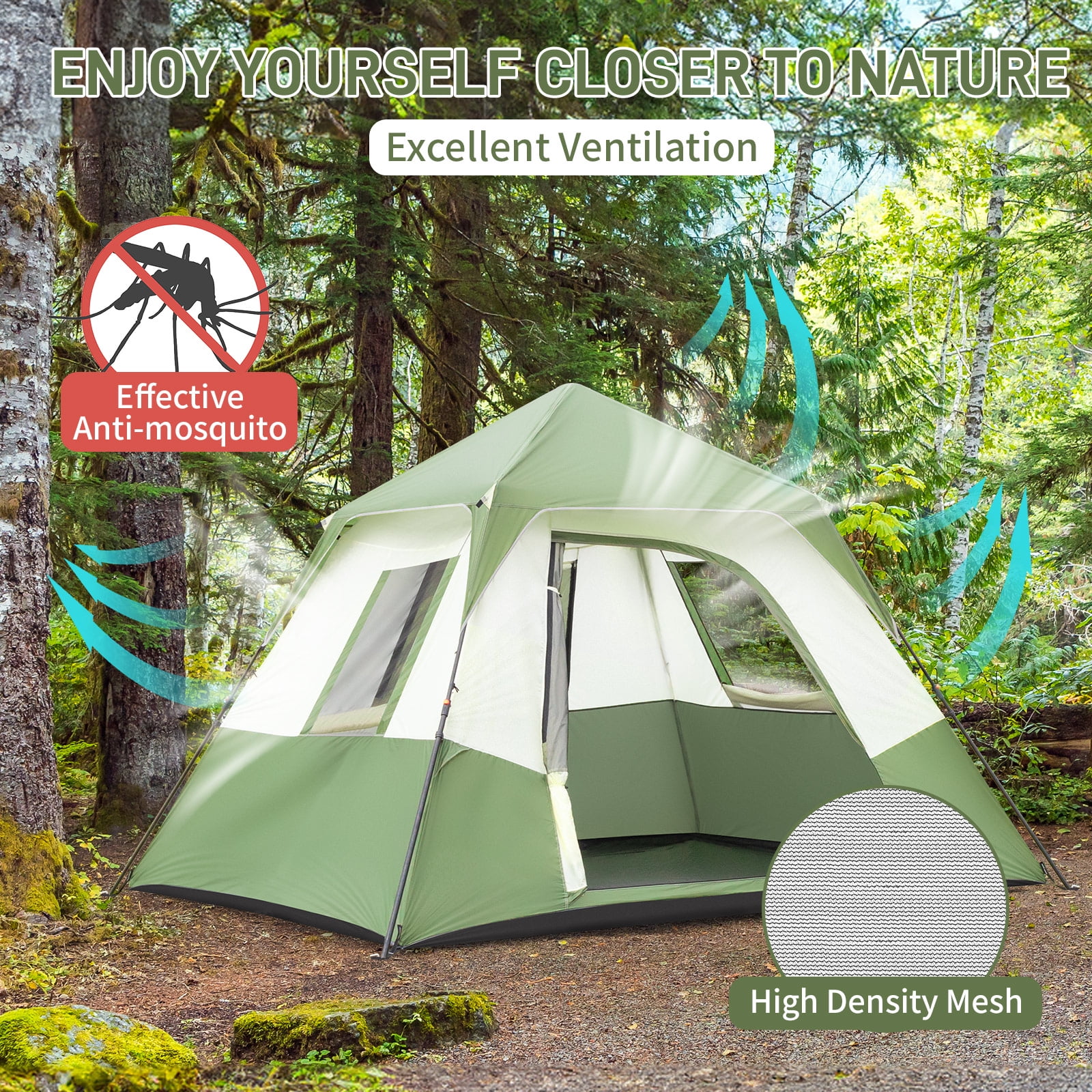 Ktaxon 6 Person Family Tents, Parties, Music Festival Tent, Big, Easy Up, Waterproof, Weather Resistant, Green