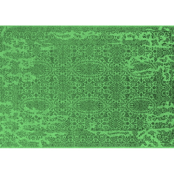 Ahgly Company Indoor Rectangle Oriental Emerald Green Industrial Area Rugs, 2' x 4'