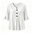 thumbnail image 5 of thefmos Women's V Neck Pullover Blouse 3/4 Sleeve Loose Fit Lightweight Solid Color Casual Top Summer Fall Outfit, White 2XL, 5 of 5